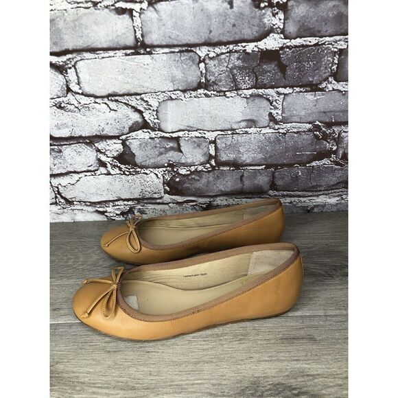 Saks Fifth Ave 10022-Shoe Tan Brown Leather Bow Ballet Flats Women 6.5M US/37EU - Picture 15 of 16